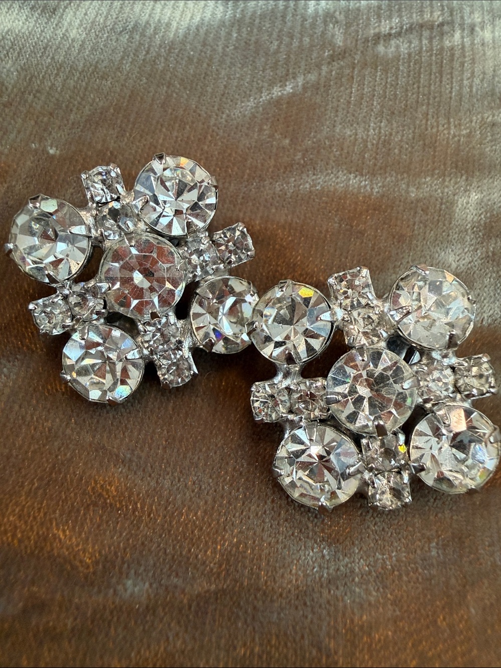 Vintage Clear Crystal Cluster Clip-On Earrings